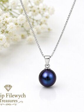 NC-12--Blue Freshwater Cultured Pearl Pendant Necklace 18" Silver Chain